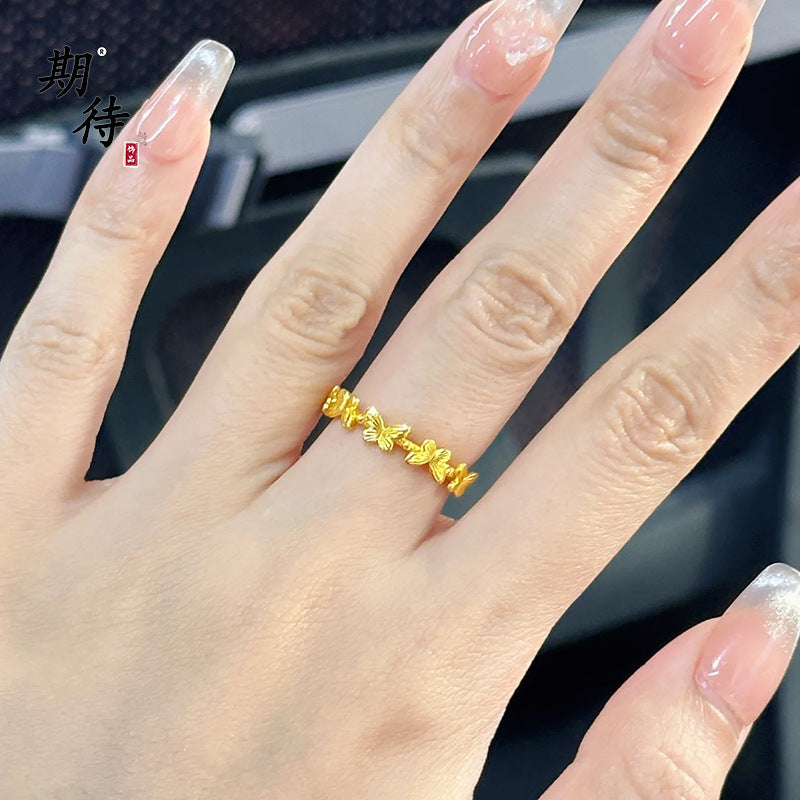 Wholesale Butterfly Ring Blue Gradient Enamel Pearl Antique Gold Finish Fashion Jewelry Accessory