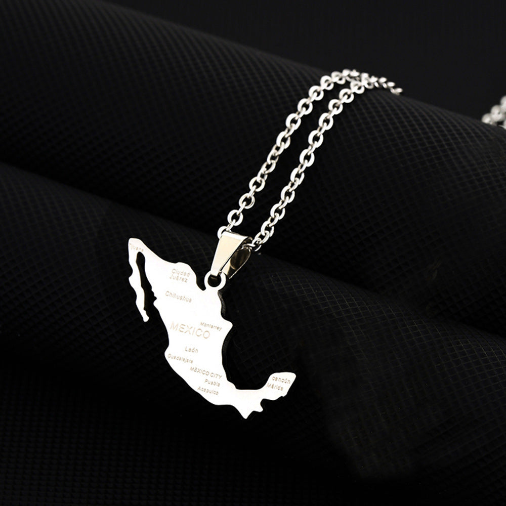 Wholesale  Stainless Steel Mexico Map and Flag Necklace