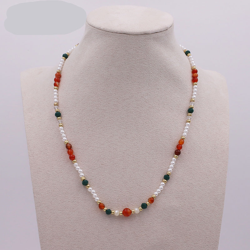Wholesale  Color Natural Stone Pearl Handmade Beaded Necklace
