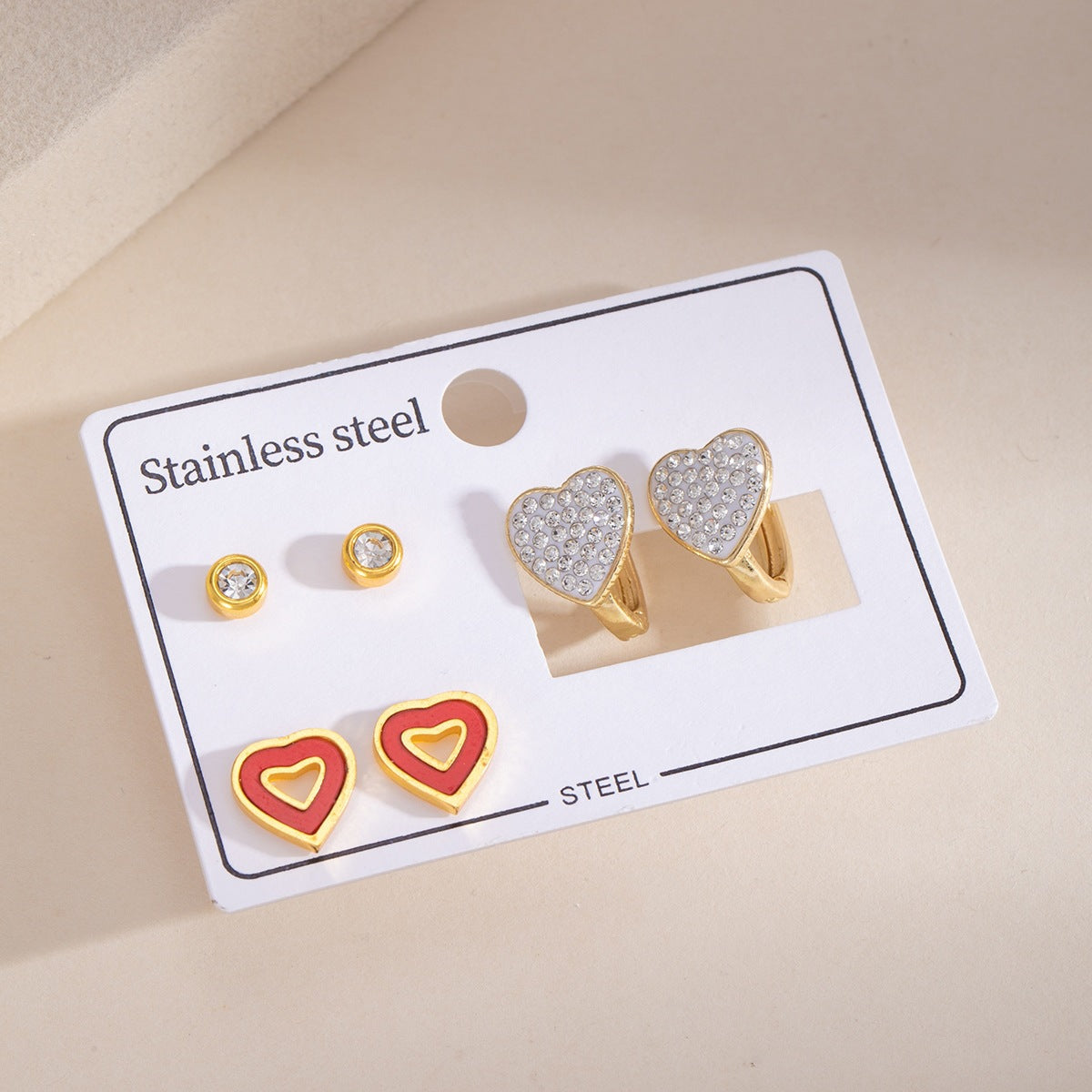 Wholesale Stainless Steel Earrings with Gold Star Rhinestone Red Circle Hoop Party Wear Fashion Accessory