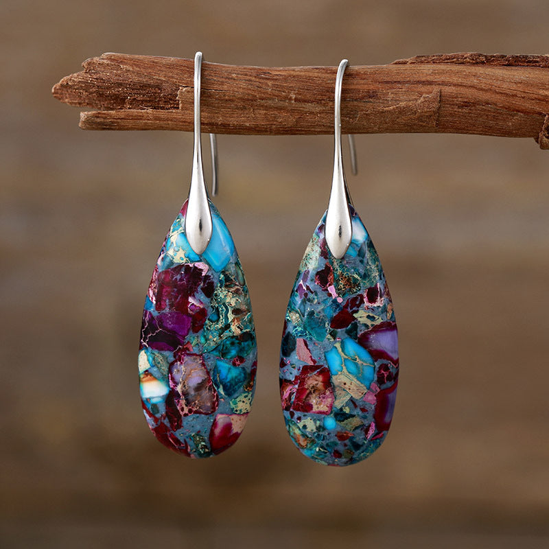 Wholesale Bohemian Natural Stone Emperor Stone Water Drop Pendant Earrings ACC-ES-LZ004