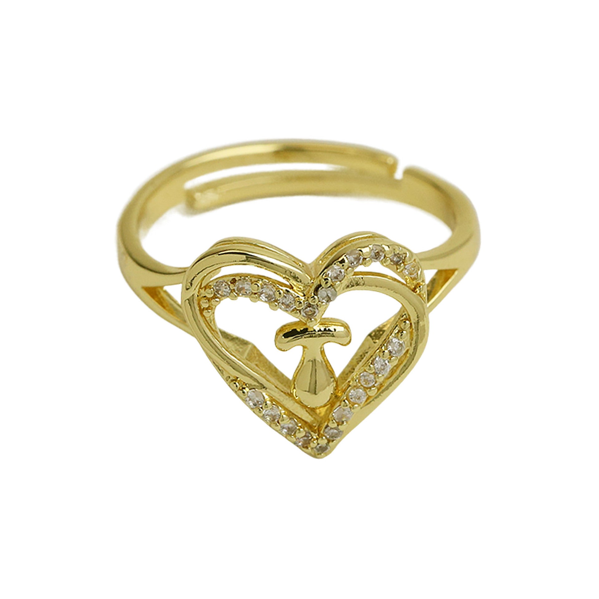 Wholesale  gold love heart-shaped 26 English letters open heart fashion  ring