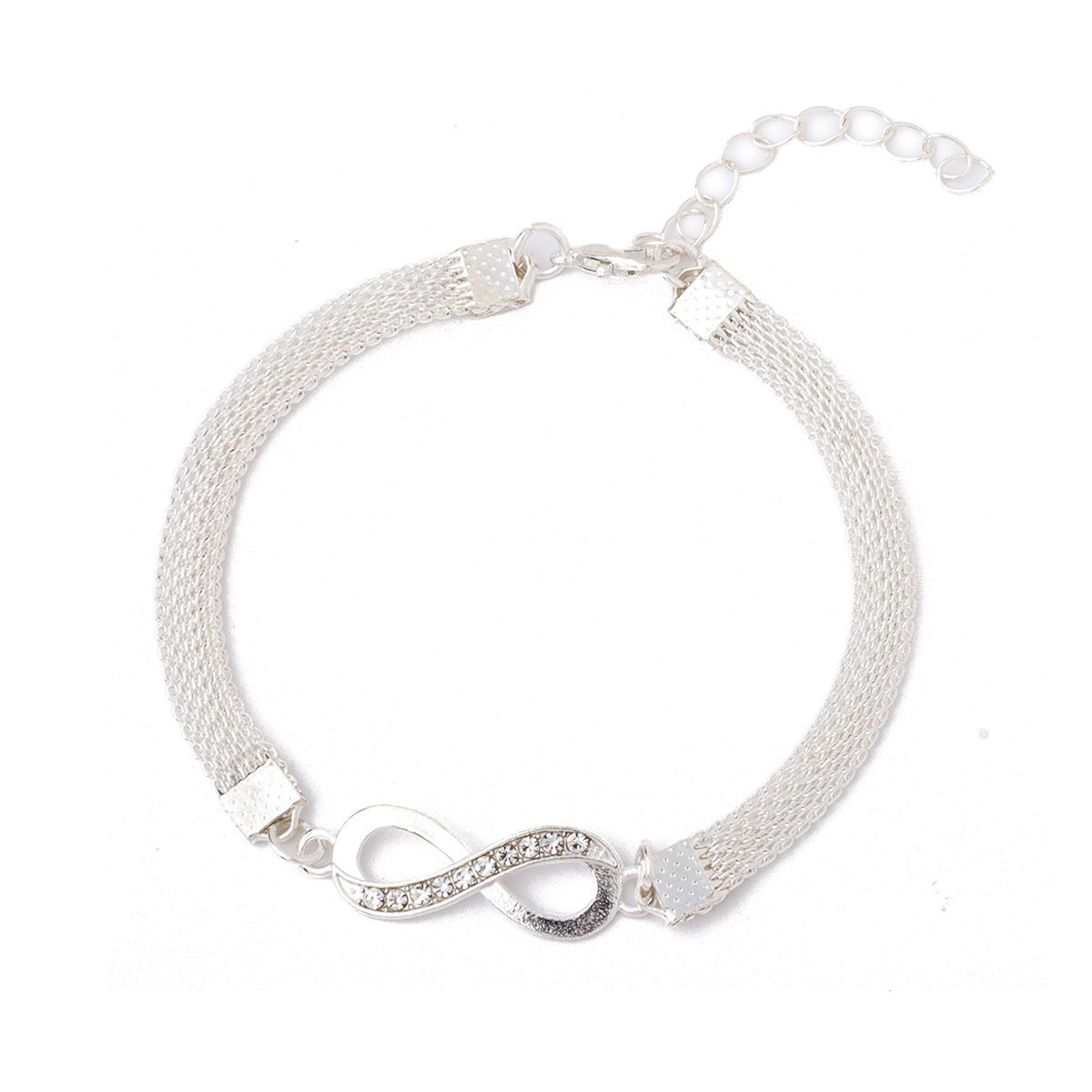 Wholesale Women' s Infinity Symbol Alloy Anklet Bracelet,  Trendy Bright Silver Plated Jewelry for Everyday Gift Boutique Resale