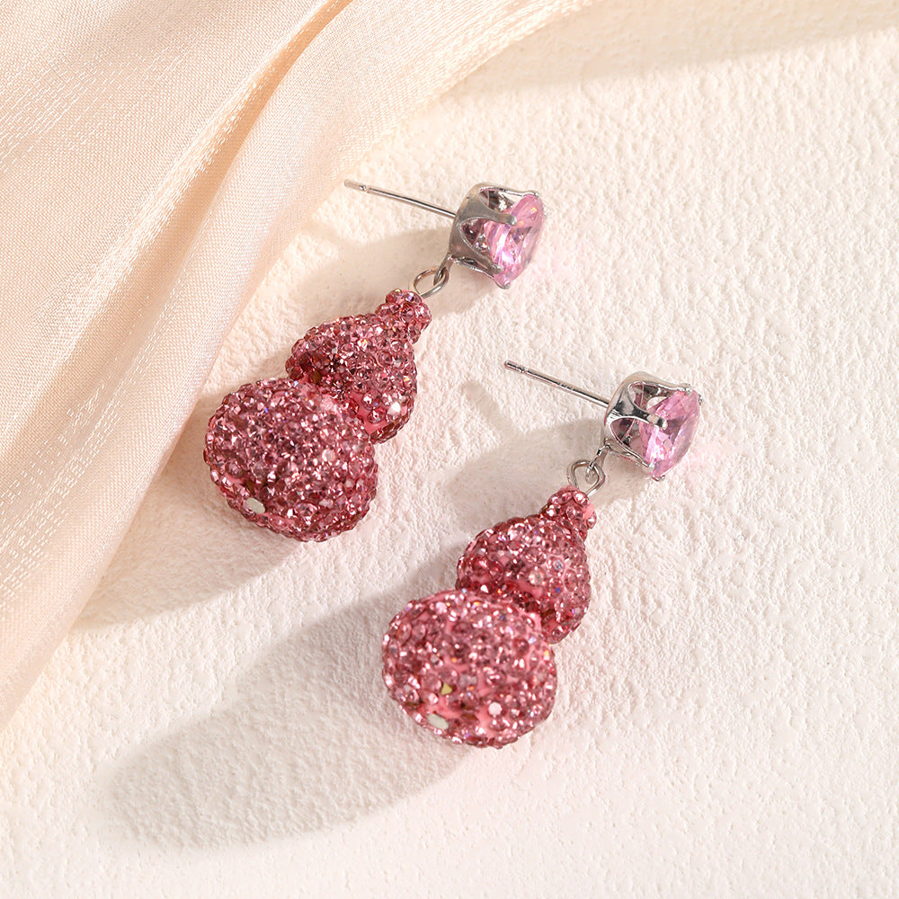 Wholesale Light luxury high-end earrings cute pink diamond gourd earrings