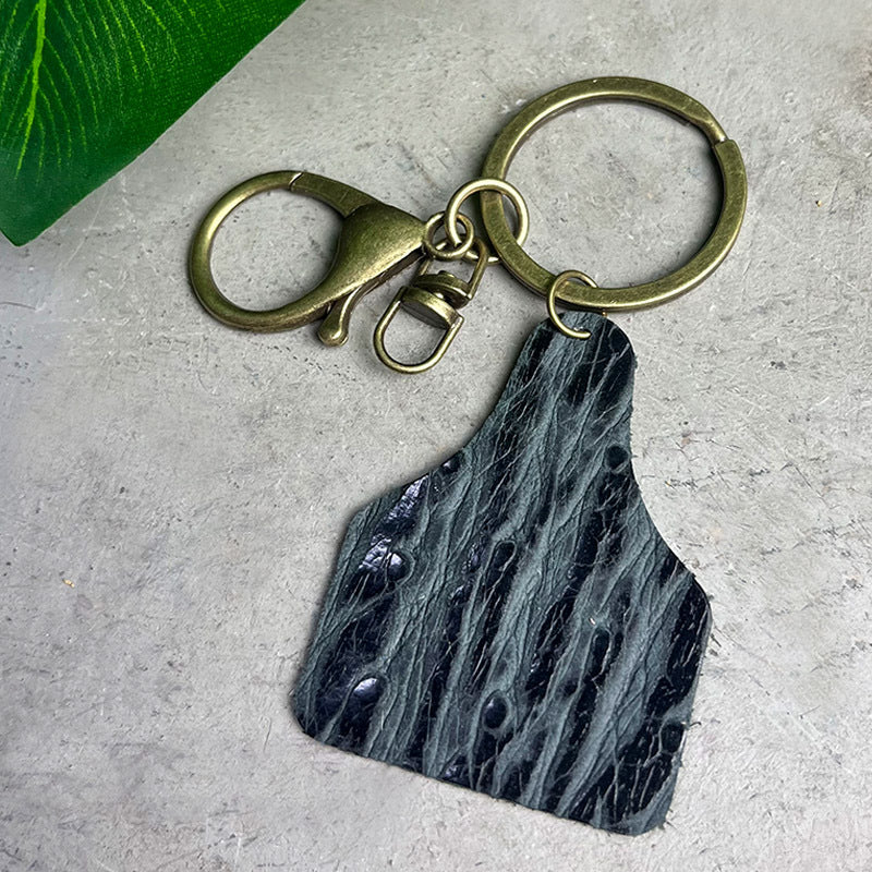 Wholesale Retro Western Embossed Leopard Cow Print Leather Keychain Fashion Decorative Bag Charm Boutique Resale Gift