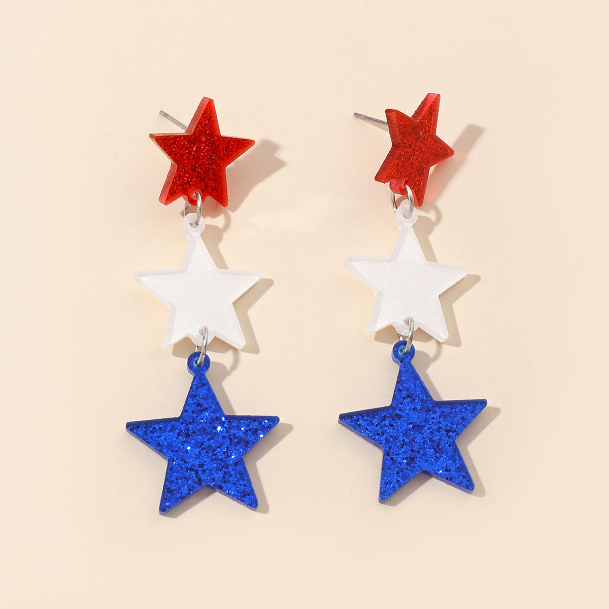 Wholesale  Independence Day Red White Blue Tricolor Geometric Spray Paint Stars Acrylic Wooden Women's Tassel Earrings