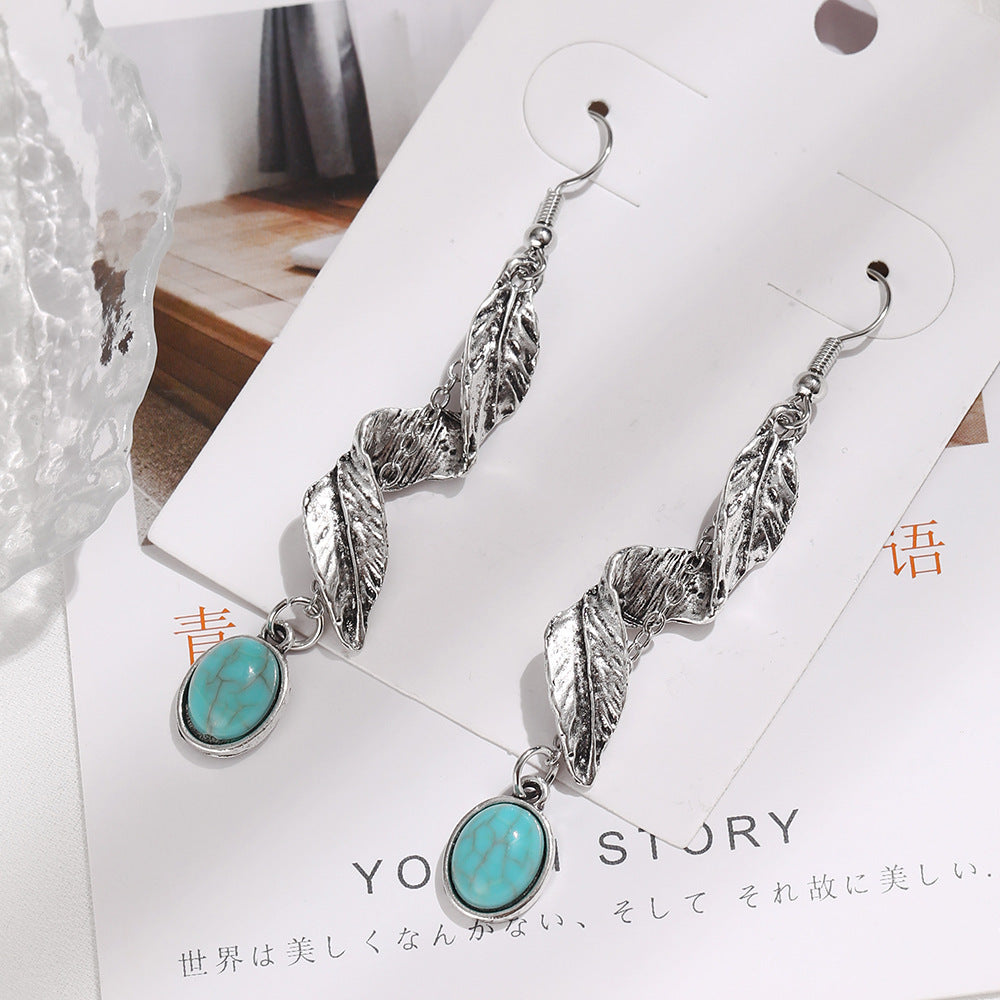 Wholesale  handmade exaggerated earrings  turquoise feather spiral earrings
