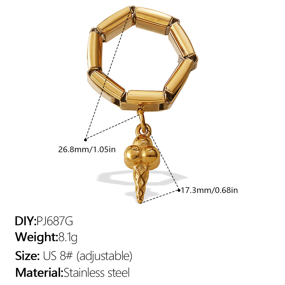 Wholesale DIY Pendant Ring Stainless Steel Plated with 18K Gold Exaggerated Multi-Element Pendant Ring for Women