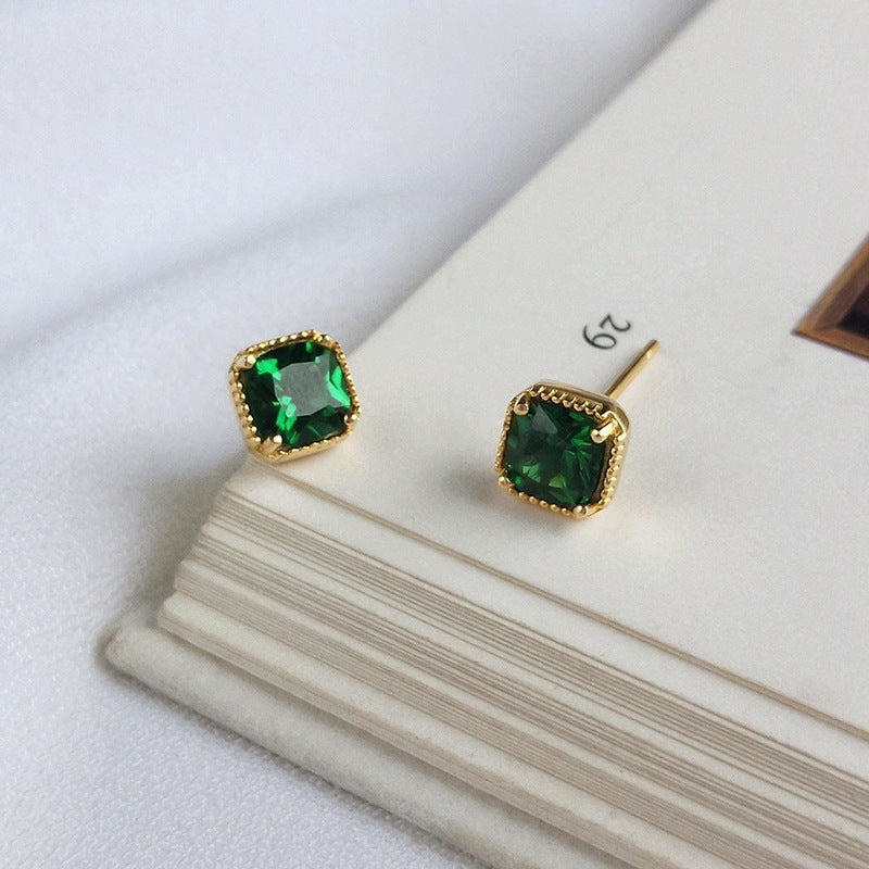 Wholesale 925 Sterling Silver Zircon Emerald Earrings