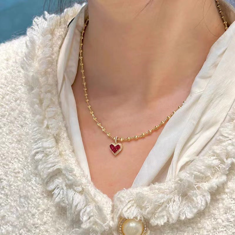 Wholesale Strawberry bubble summer dopamine bow red heart sweet colorful beaded necklace