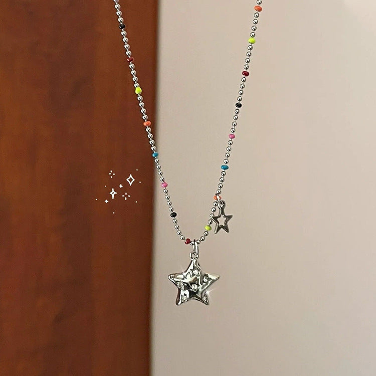 Wholesale Color Rice Bead Zircon Five-pointed Star Pendant Necklace