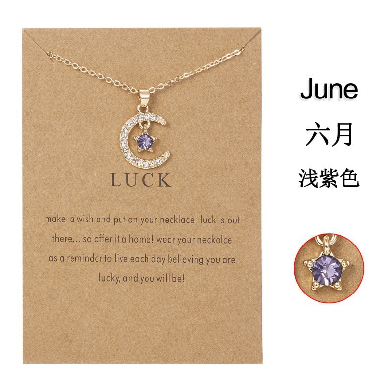 Wholesale  birthstone month necklace  December Star pendant paper card necklace
