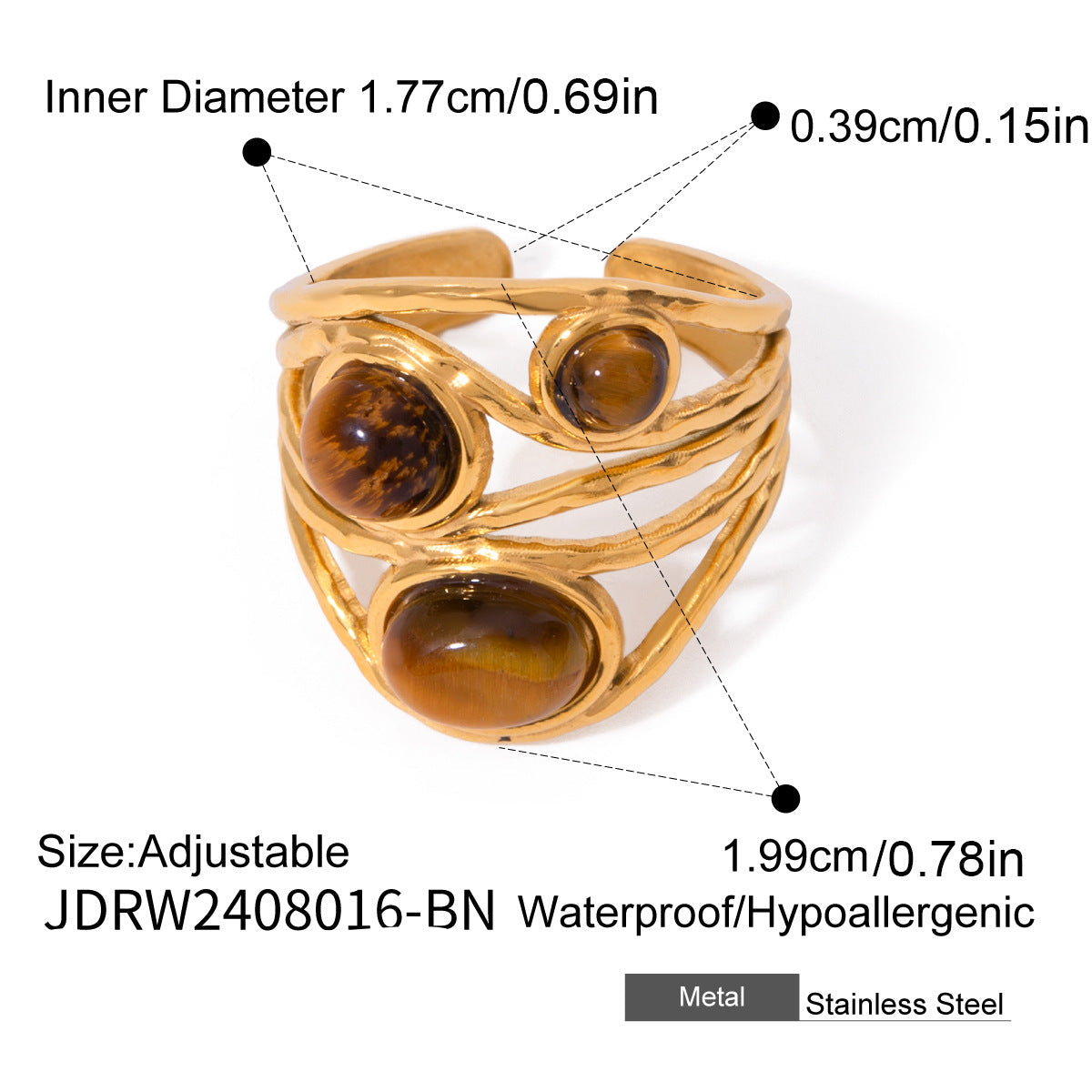 Wholesale Stainless Steel Tiger Eye Stone Ring