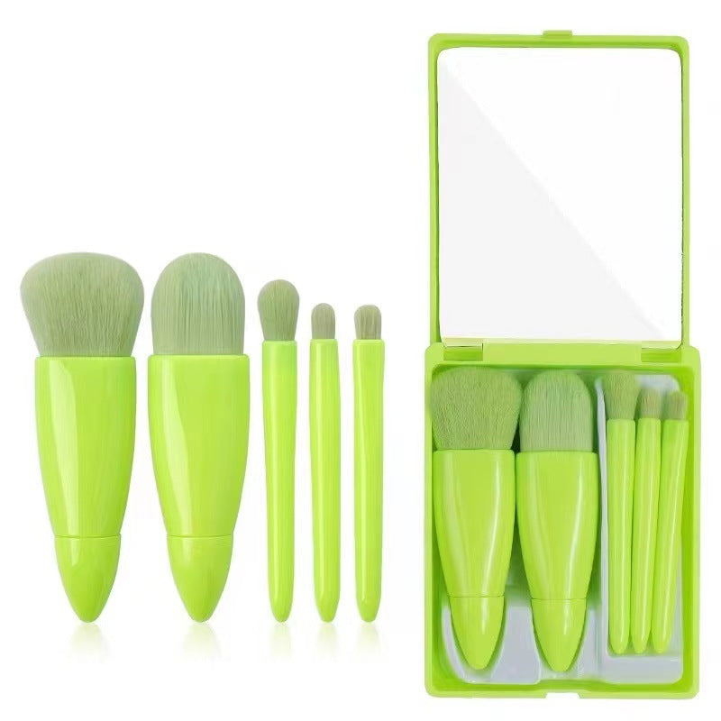 Wholesale Portable 5 Pcs Makeup Brush Travel Set with Mirror Mini Powder Brush Foundation Brush Eye Shadow Brush ACC-MB-YuHeng002