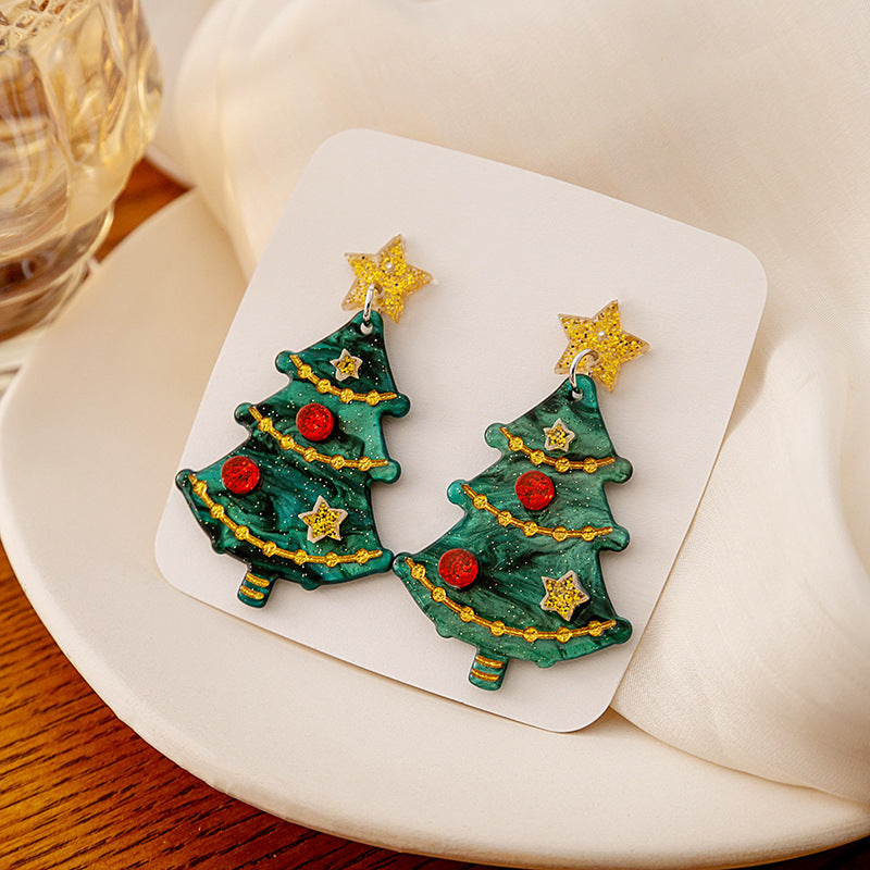 Wholesale Christmas Geometric Contrast Color Christmas Tree Earrings ACC-ES-MDD075