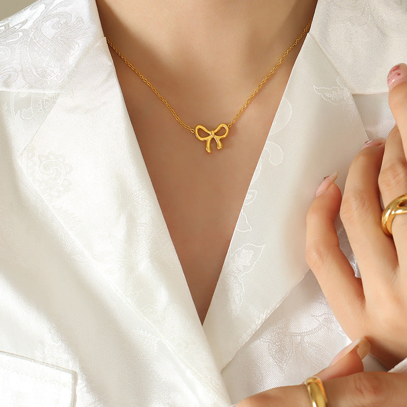 Wholesal  Cute Bow Pendant Titanium Steel Necklaces