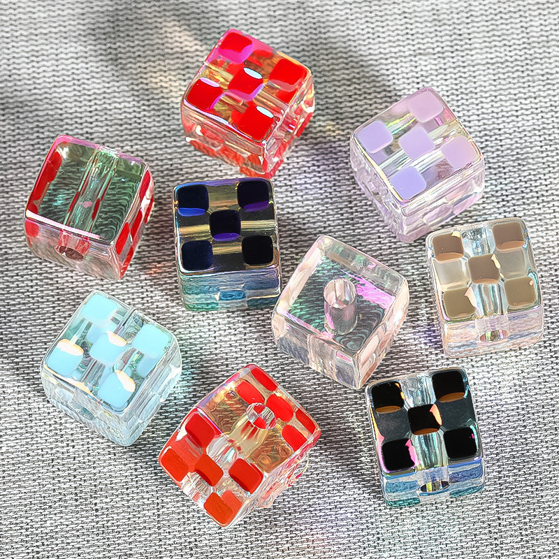 Wholesale 30pcs/pack 14mm Checkerboard Square Beads with Through-hole Acrylic Beads ACC-BDS-BLG024