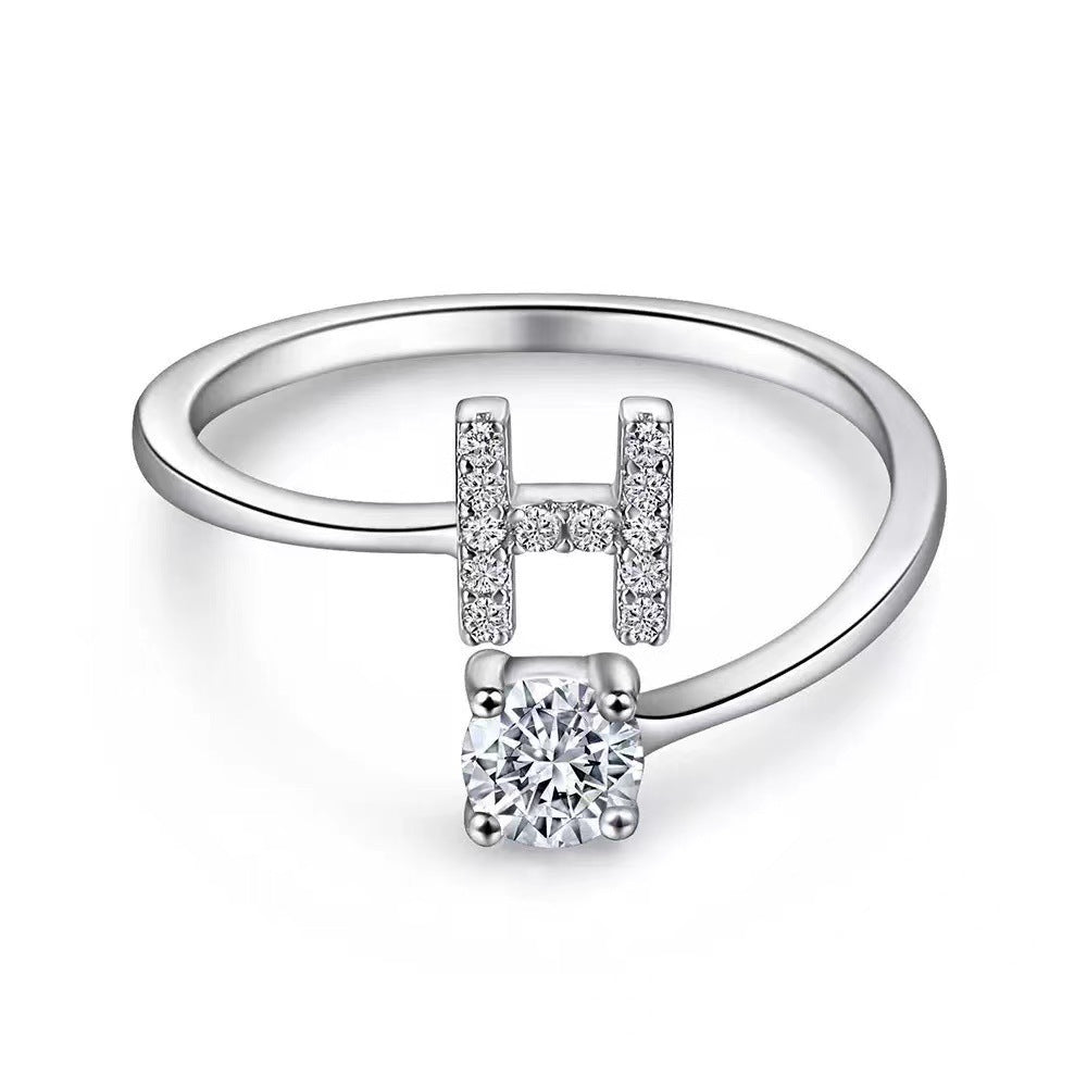 Wholesale Chic Adjustable Letter Ring For Women 26 English Letters Zinc Alloy Electroplated Jewelry Accessory Boutique Resale