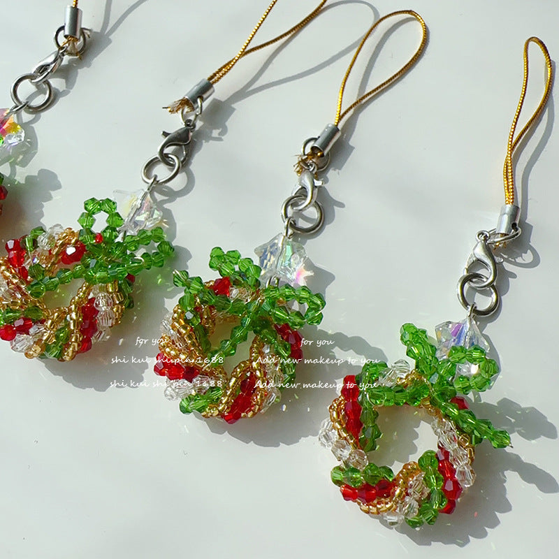 Wholesale Christmas Wreath Mobile Phone Chain Accessories Crystal Woven
