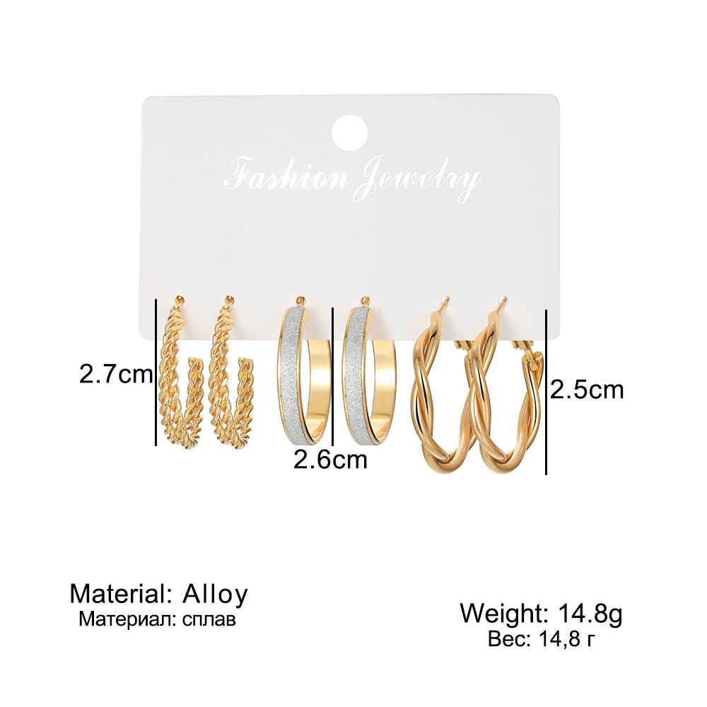 Wholesale 6pcs/set C- shaped metal texture high-grade personalized earrings