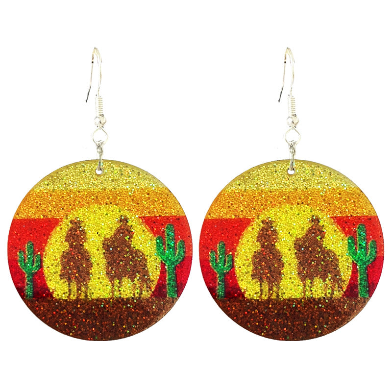 Wholesale 2pairs/pack Western Sparkling Earrings Cowboy Word Sunset Bull Head Boots Earrings