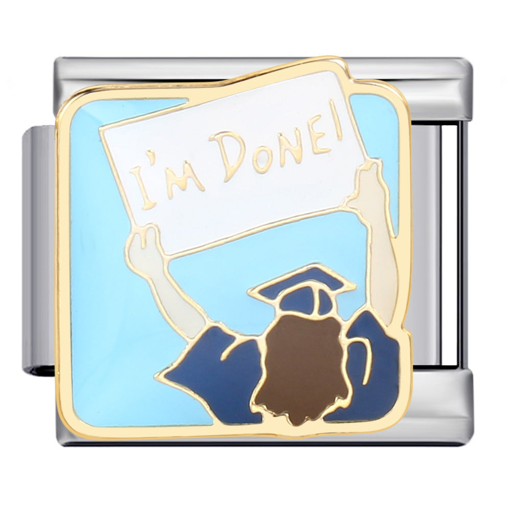 Wholesale Italian Charm Bracelet 9mm DIY Splicing Removable Gold Plated Oil Drop Cartoon Stainless Steel Composable Bracelet