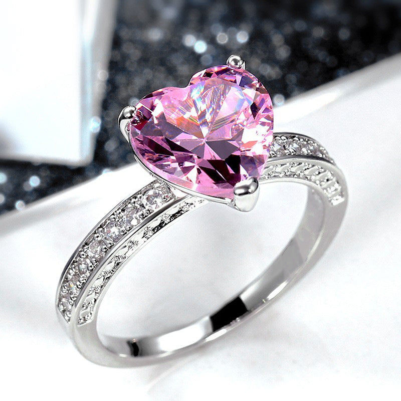 Wholesale Heart-Shaped Pink Zirconia Ring Engagement Jewelry