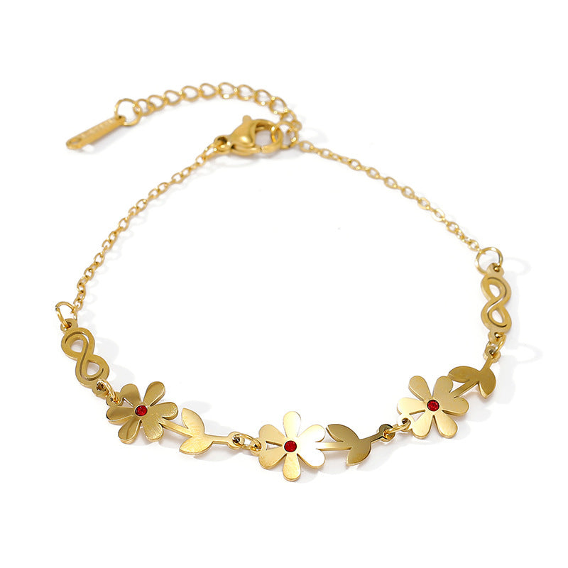 Wholesale Trendy Women S Adjustable Stainless Steel Bracelet With Colorful Zircon 18K Gold Tone Flower Design Anniversary Jewelry Gift