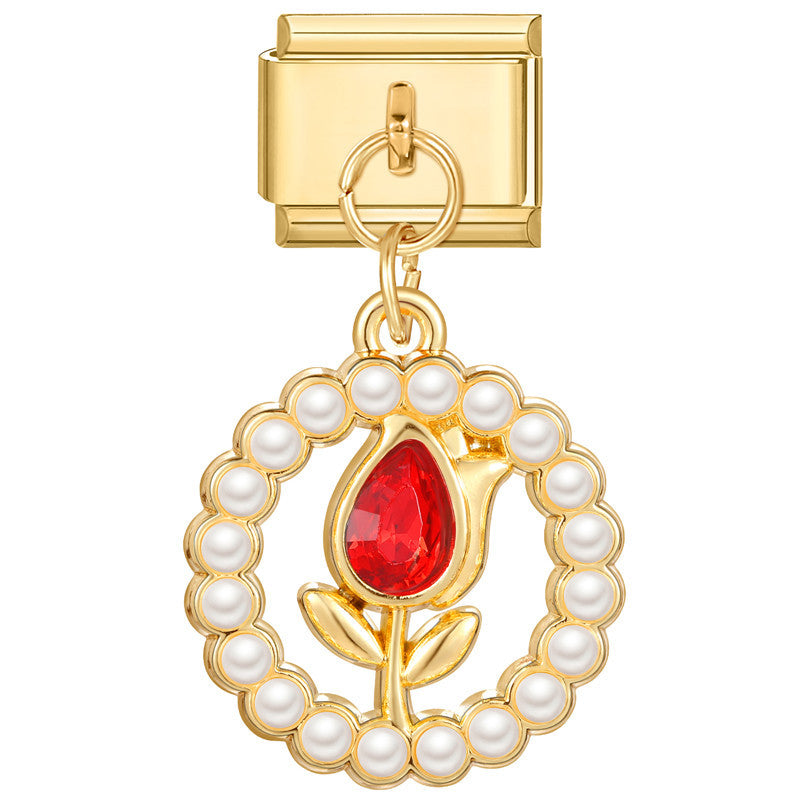 Wholesale Italian Charm Bracelet 9mm DIY Splicing Removable Stainless Steel Gold Base Red Composable Bracelet