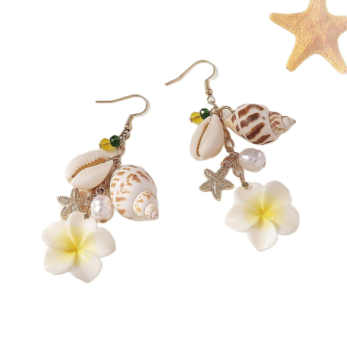 Wholesale Beach shell conch starfish pearl flower earrings