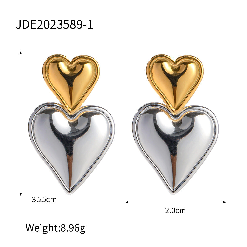 Wholesale  gold and silver color matching two-color love stainless steel earrings jewelry