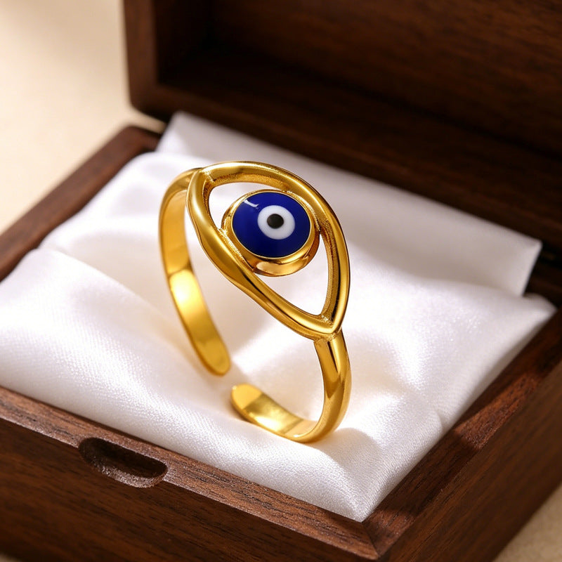 Wholesale Fashion Evil Eye Open Ring Adjustable Stainless Steel Turkish Blue Eye Jewelry Accessory