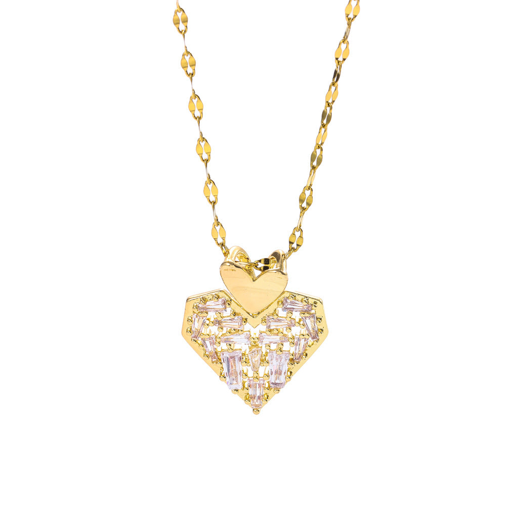 Wholesale Light Luxury Titanium Steel Zirconium Love Necklace Earrings Jewelry suit