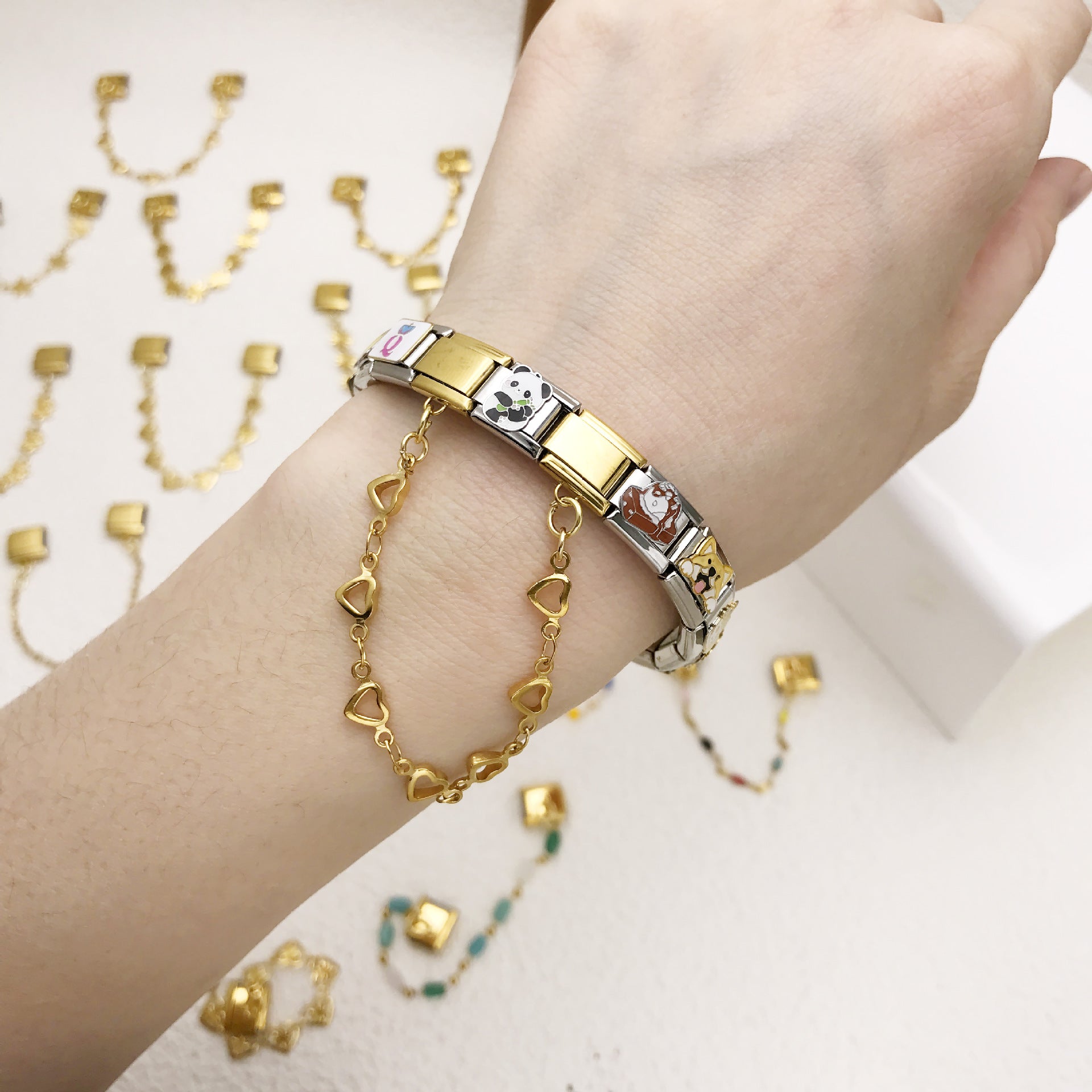 Wholesale Italian Charm Bracelet 9mm DIY Splicing Heart Pendant Stainless Steel Composable Bracelet