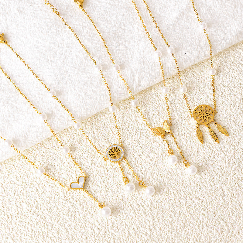 Wholesale Pearl Chain Butterfly Tassel Anklets ACC-AS-JinLang002