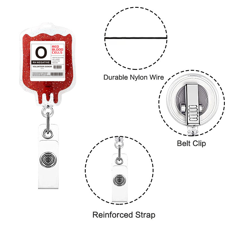 Wholesale  Blood Bag Retractable Badge Reel Acrylic Alligator Clip for Nurse Doctor Student