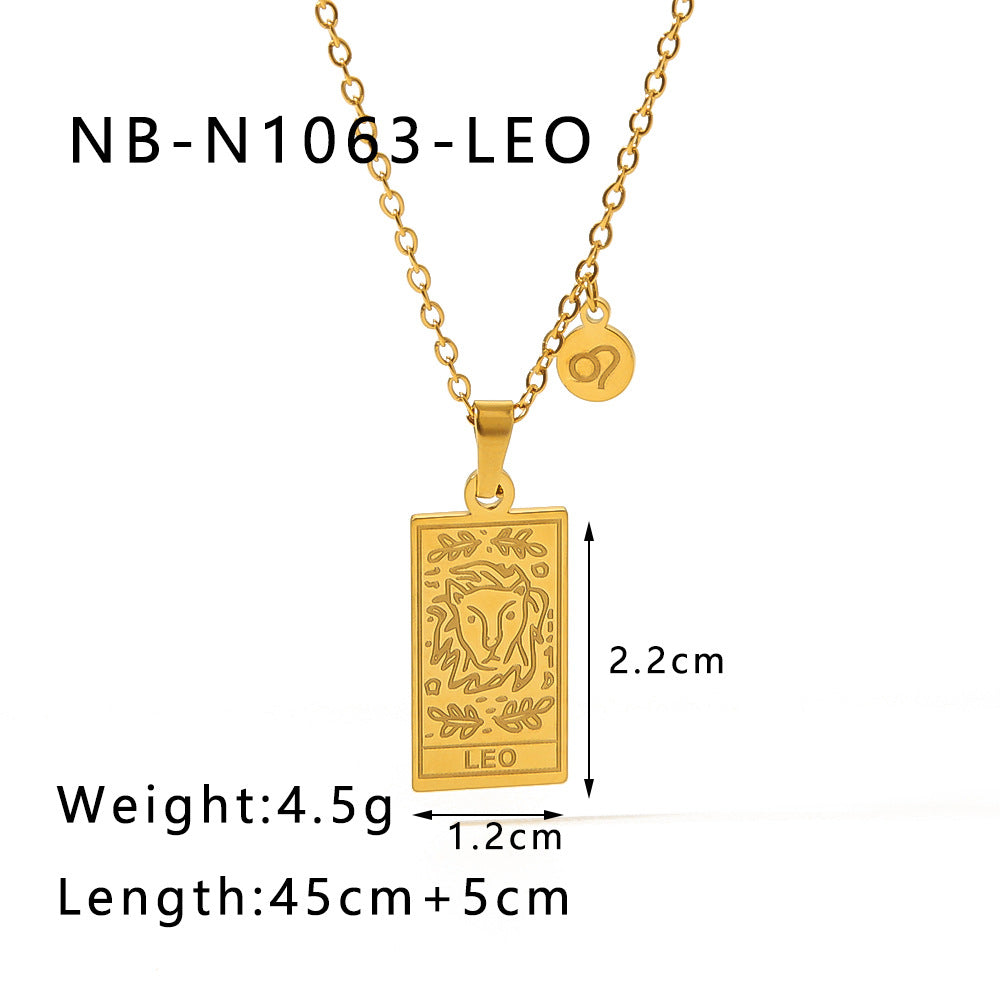 Wholesale stainless steel twelve constellation simple necklace 18K gold plated square clavicle chain
