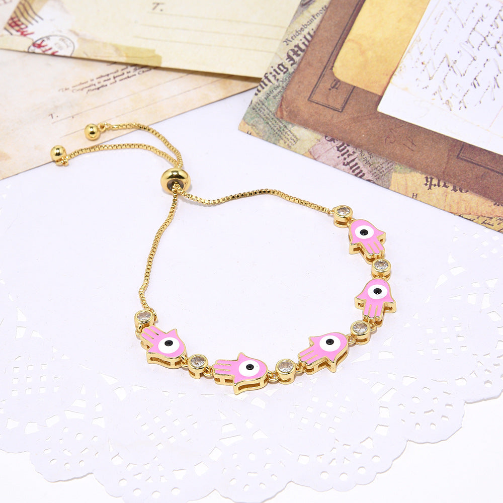 Wholesale Micro-inlaid Zircon Palm Oil-dripping Devil' s Eye Bracelet