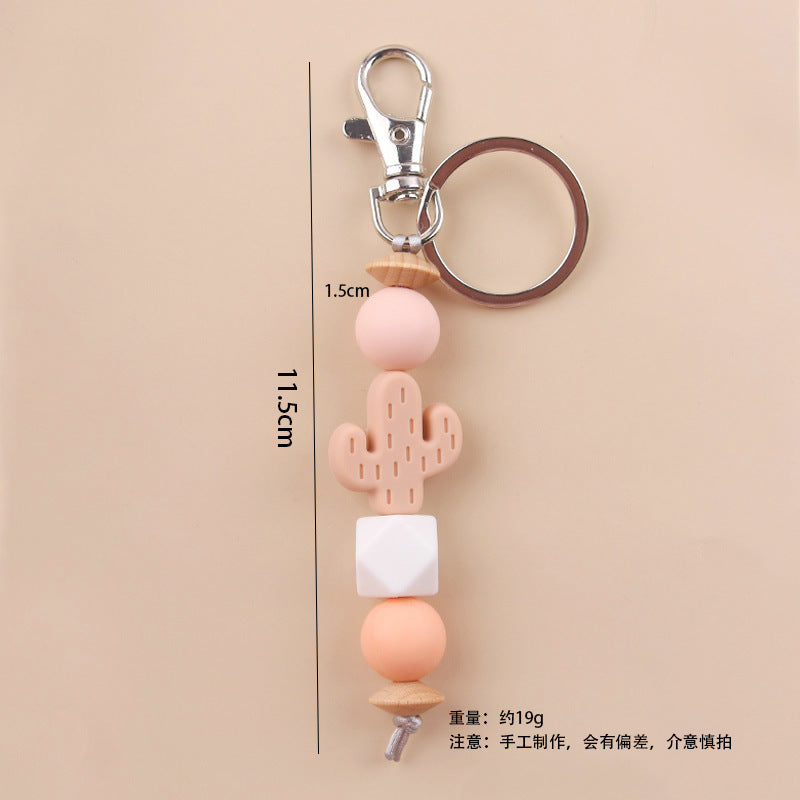 Wholesale New Cartoon Cactus Teether Bead Keychain DIY Creative Silicone Beaded Bracelet Bag Pendant Small Jewelry ACC-KC-GuangTian035