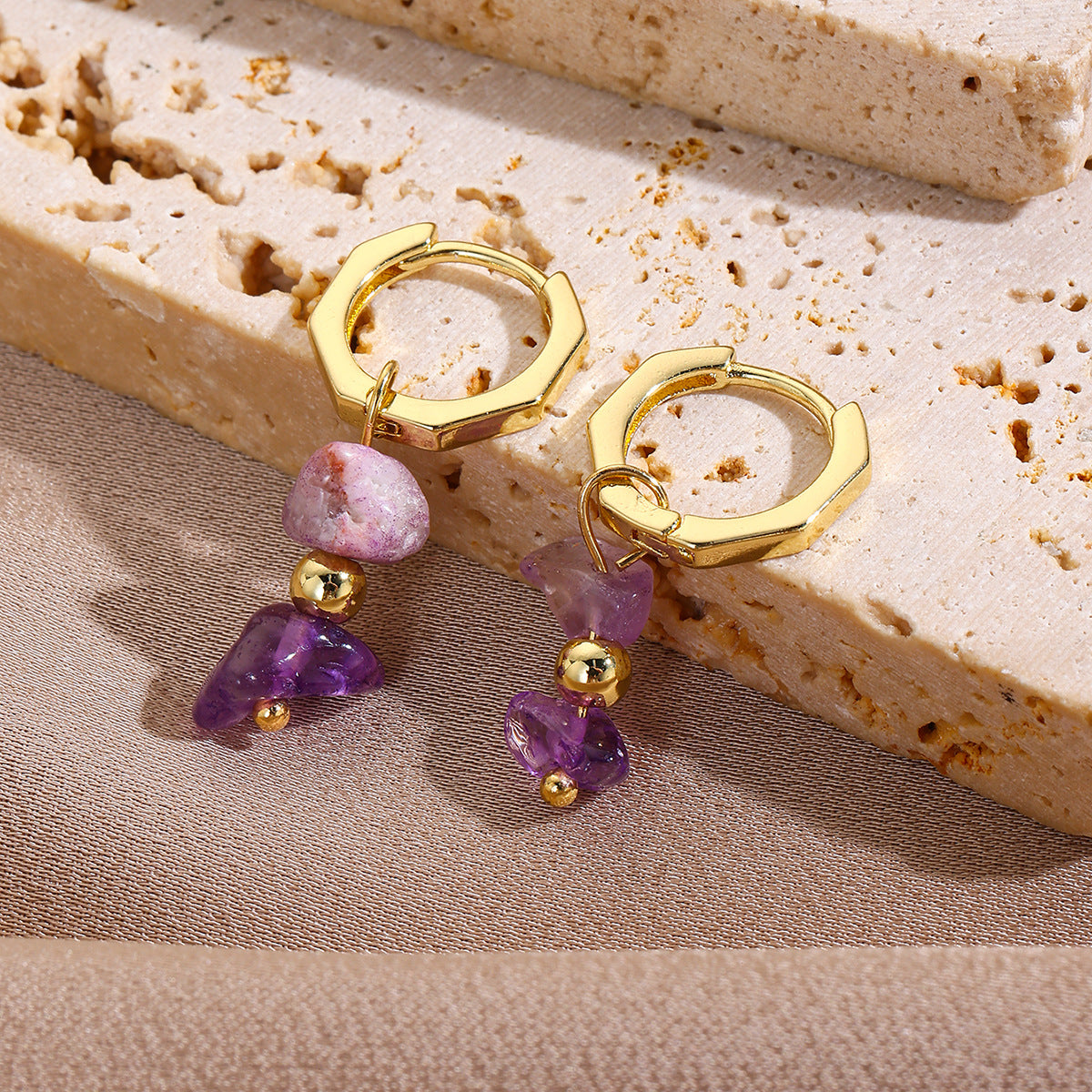 Wholesale Natural Gravel Earrings Bohemian Beach Style Niche Design Personalized Earrings Jewelry