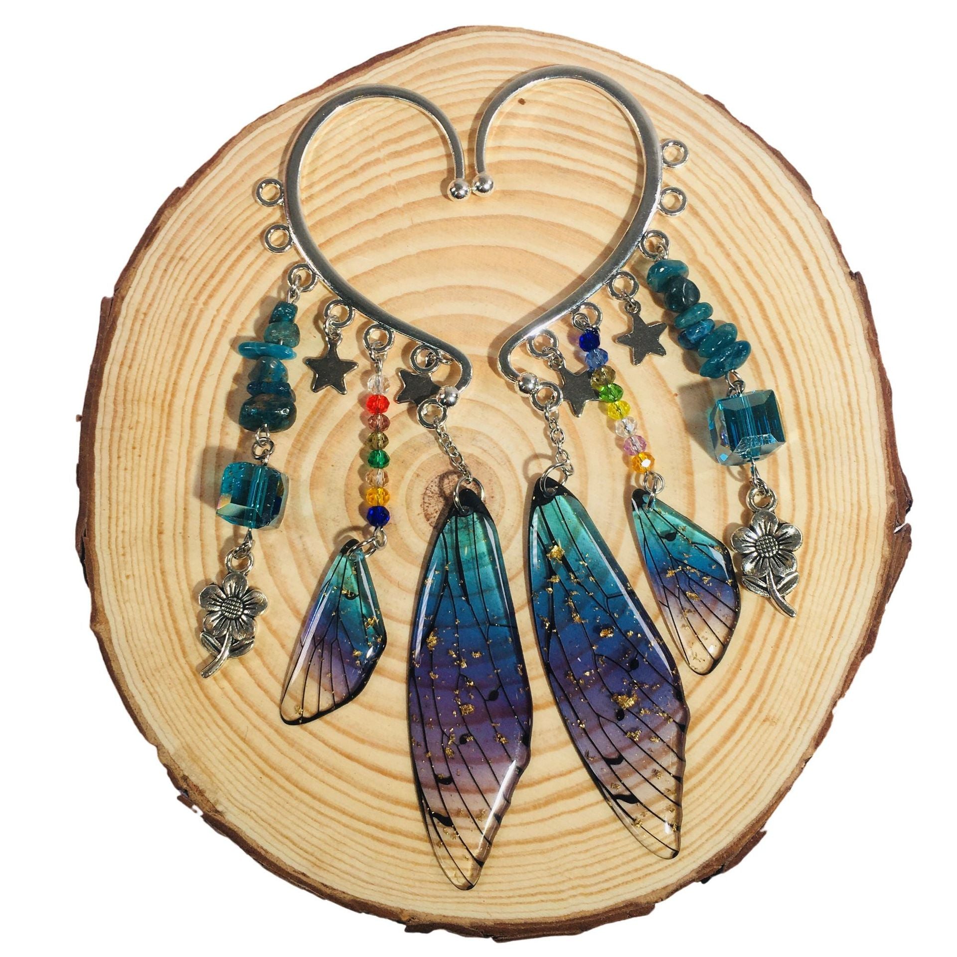 Wholesale Butterfly Cicada Wing Natural Crystal Holeless Ear Hook Earrings ACC-ES-RongGuan005