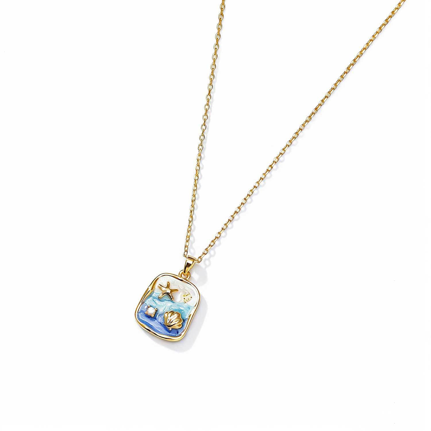 Wholesale Ocean Series Oil Painting Drip Enamel Painted French Diamond-Inlaid Clavicle Necklace
