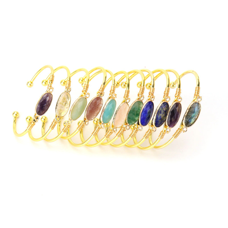 Wholesale Handmade Wire Wrapped Bracelet Natural Agate Crystal Moonstone Gold Wrap Unisex Fashion Accessory Gift