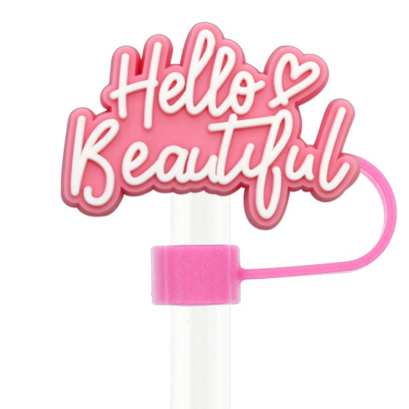 Wholesale  Random 100pcs  Colorful Phrase 10mm PVC Soft Straw Tube Cap