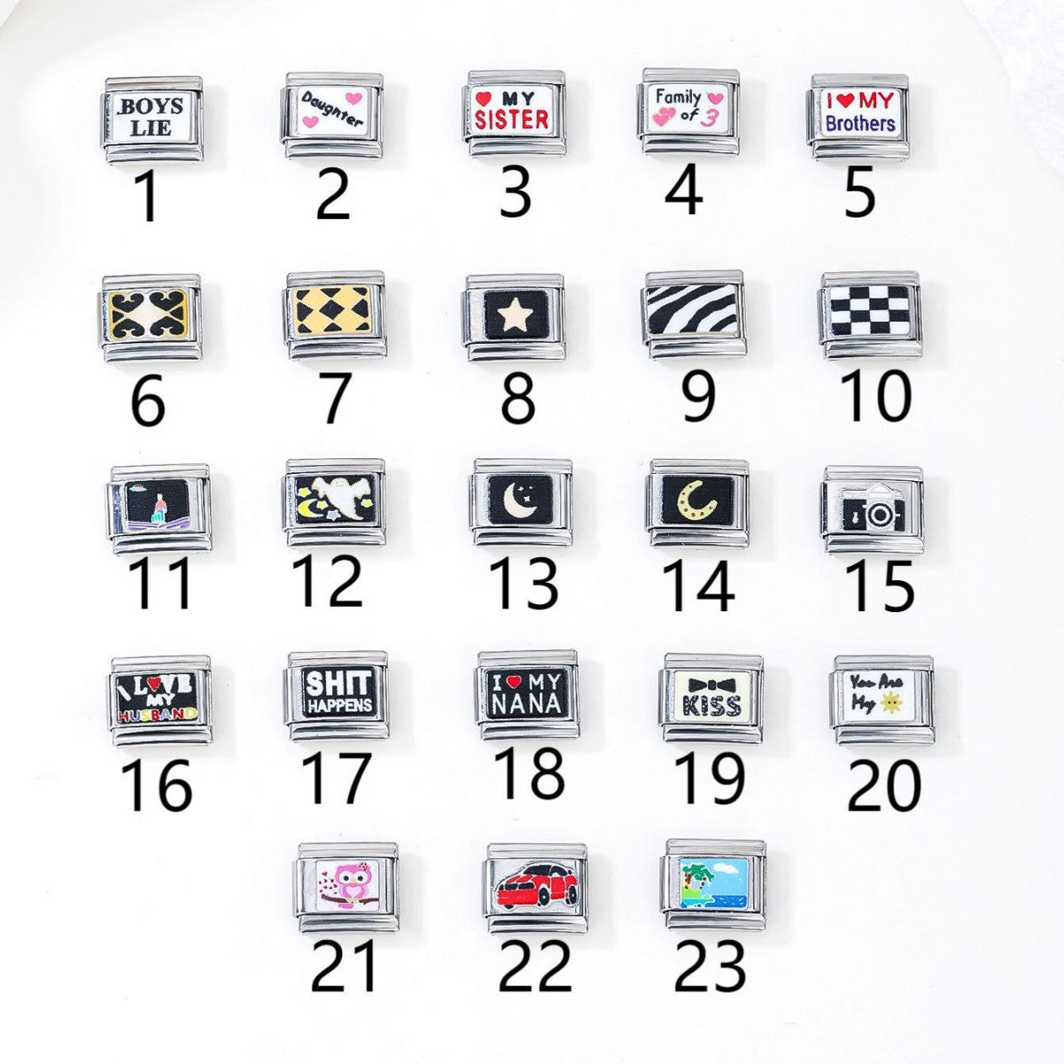 Wholesale 10pcs Italian Charm Bracelet 9mm DIY Splicing English Star Moon Stainless Steel Composable Bracelet