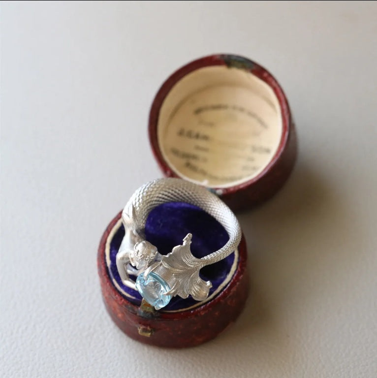 Wholesale & lt; Mermaid Ring& gt;  Sea Dream Blue Crystal Cute Mermaid Ring High-Looking Index Finger Decoration Niche Gift