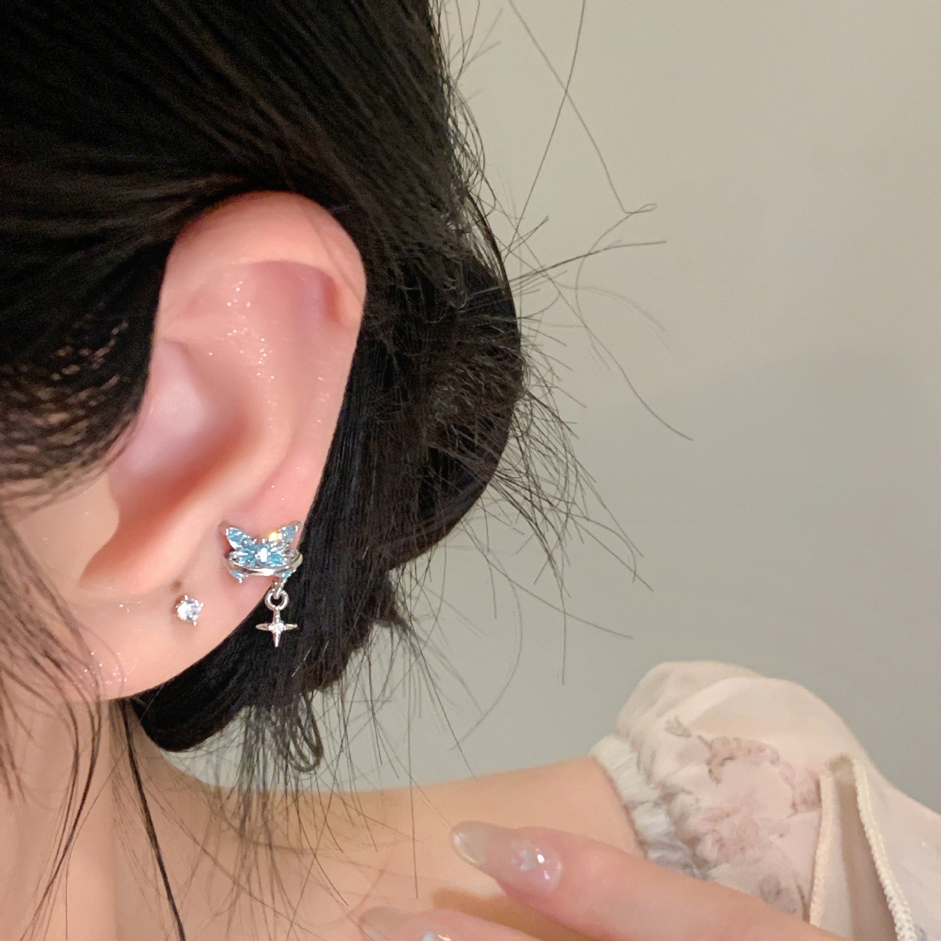 Wholesale Butterfly ear bone studs titanium steel super shiny zircon earrings