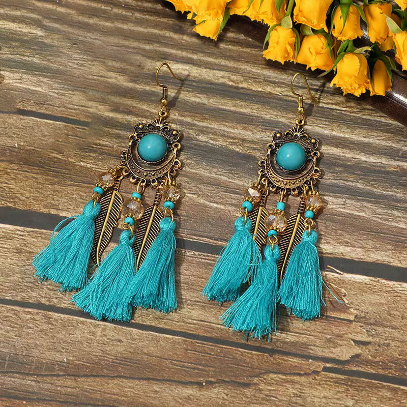 Wholesale Alloy Diamond Cut Bohemian Tassel Earrings Ethnic Style Fashion Accessory