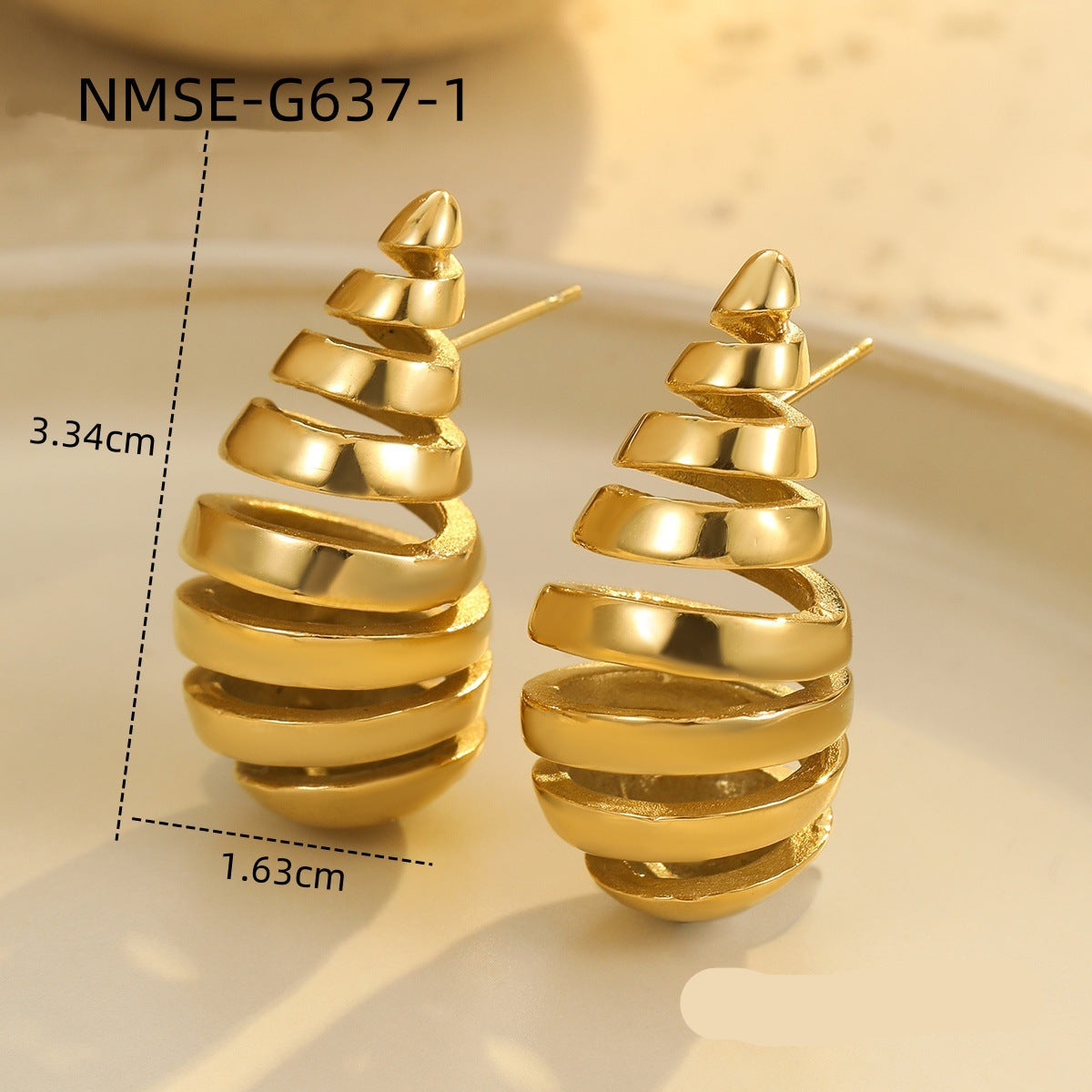 Wholesale  18K gold water drop texture stainless steel irregular earrings