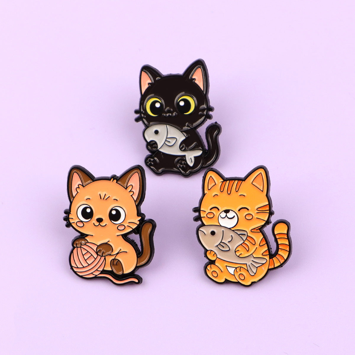 Wholesale Cartoon kitten holding a fish brooch